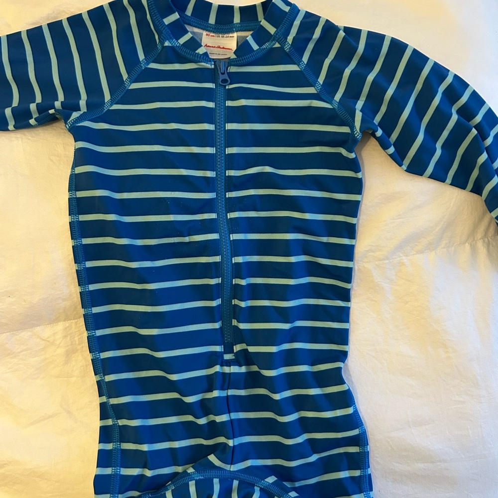 Hanna Andersson Blue and Teal Striped Kids Rashguard